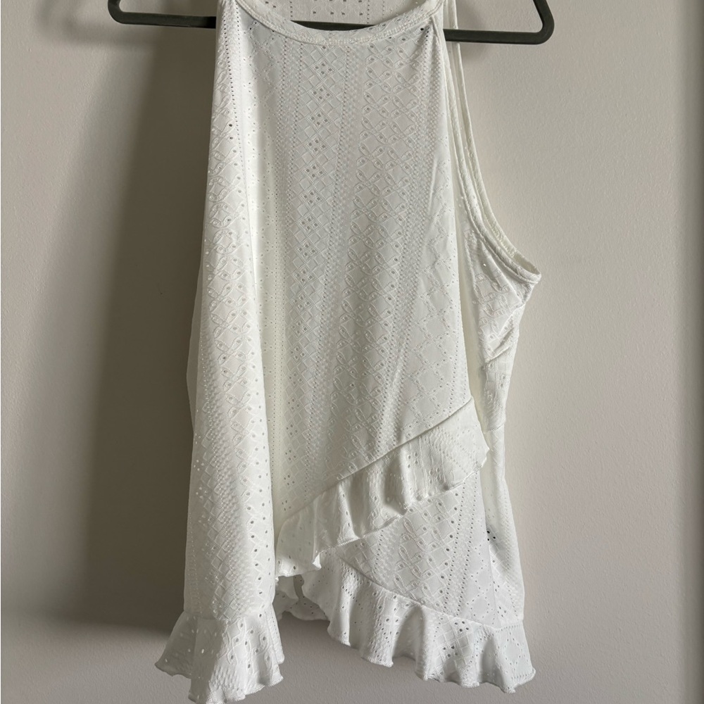 High neck White Ruffled Sleeveless Shabby Chic Top